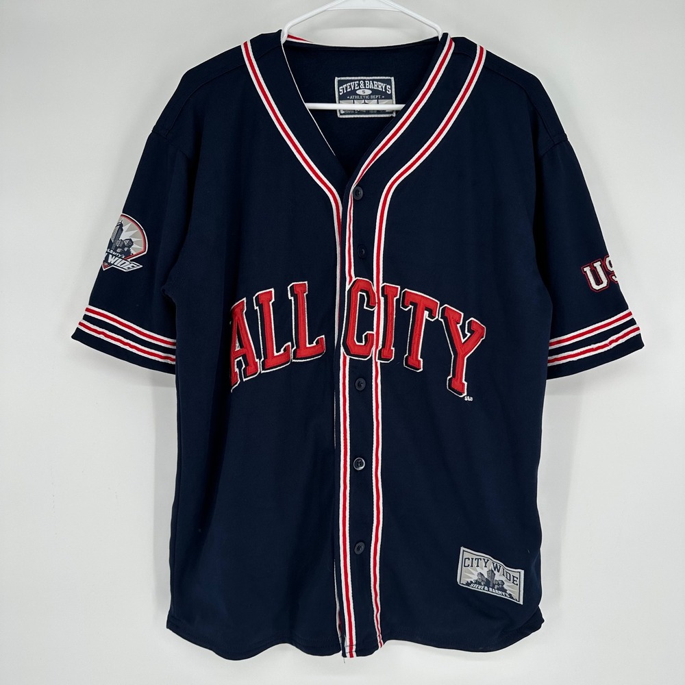Steve‎ & Barrys All City Baseball Jersey Navy Blue Red Reversible Mens Small USA